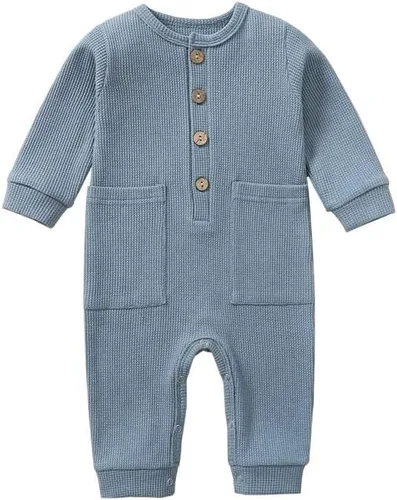 Vista 7 de Yookoom Baby Boys Girls 2 Pack Solid Romper Waffle Long Sleeve One-Piece Cotton Jumpsuit Outfits Clothes