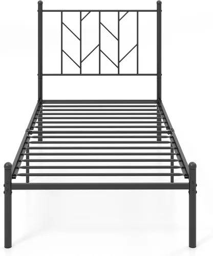 Vista 9 de KOMFOTT Base de cama de plataforma de metal tamaño individual, marco de cama de metal resistente con soporte de listones resistentes, almacenamiento