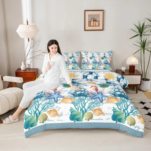 Vista 10 de Juego de edredón Lake Home Camper tamaño King, juego de ropa de cama náutica con ancla para niños, niñas, niños, adultos, decoración de dormitorio