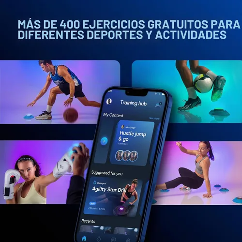 Vista 2 de BlazePod Kit de entrenamiento de reacción de fútbol – 4 cápsulas de luz inteligentes para velocidad, control de pelota y coeficiente intelectual
