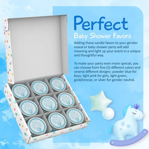 Vista 6 de Majestic Zen Juego de regalo de velas para baby shower, paquete de 9 velas de cera de soja perfumadas neutrales, aroma a polvo fresco para bebé, 30