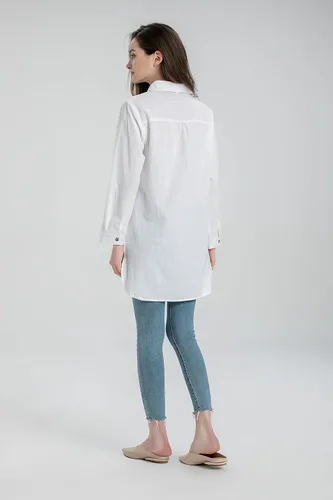 Vista 7 de Minibee Camisas de algodón para mujer, túnica alta y baja, blusa con botones
