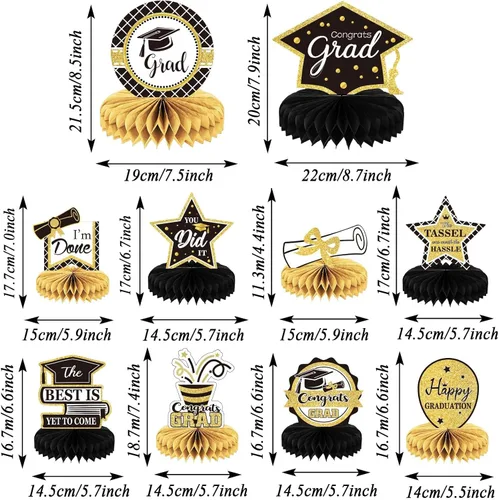 Vista 2 de 10 piezas de decoraciones de fiesta de graduación 2026 Felicidades graduados de panal de abeja centros de mesa de felicitaciones para fiesta