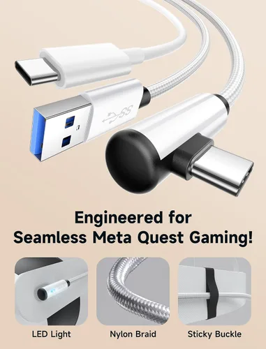 Vista 6 de JSAUX Cable de enlace de 16 pies con carga compatible con accesorios Meta Quest 3S/Quest3/2/Pro Carga mientras juegas: USB 3.0 de datos de alta