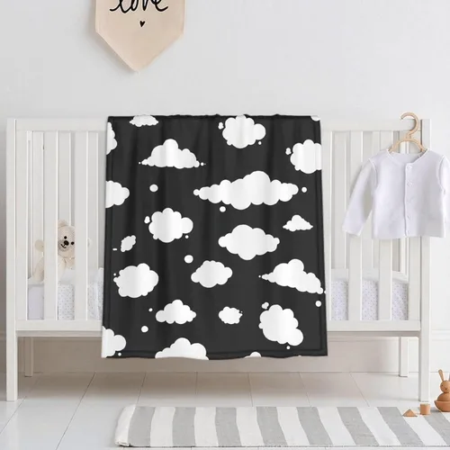 Vista 8 de Sumedha Manta de nube en blanco y negro, regalo de nube para niñas y niños, franela ligera súper suave, extra pequeña de 40 x 30 pulgadas
