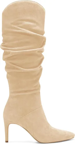 Vista 2 de Coutgo Botas altas hasta la rodilla para mujer de gamuza sintética con puntera de almendra tacón alto con cremallera lateral
