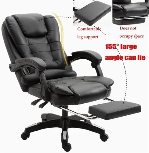 Vista 4 de Executive Leather Office Chair Big and Tall Reclining Swivel Desk Chair Adjustable Height with Footrest and Armrest(/Beige)