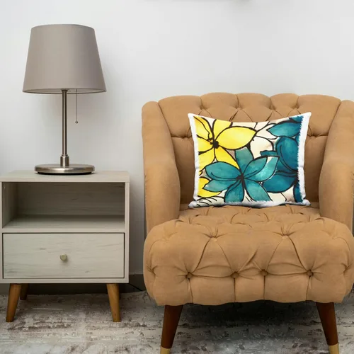 Vista 3 de 3dRose pc_32104_1 Funda de almohada floral verde azulado y amarillo, 16 x 16 pulgadas, color blanco
