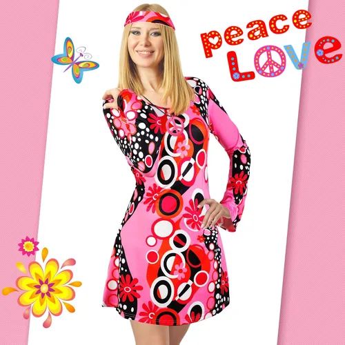 Vista 3 de Haysandy Trajes de los años 60 y 70 para mujer, disfraz hippie de discoteca
