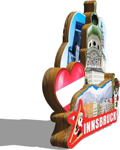 Vista 2 de Austria Innsbruck imán de nevera de madera 3D monumentos de viaje coleccionables recuerdos decoración hecha a mano - 2