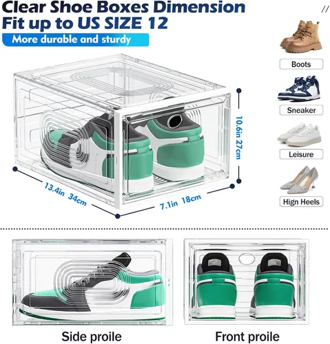 Vista 3 de YFXCVSL Paquete de 10 organizadores de zapatos, cajas de zapatos resistentes apilables con puerta magnética, almacenamiento grueso para zapatos