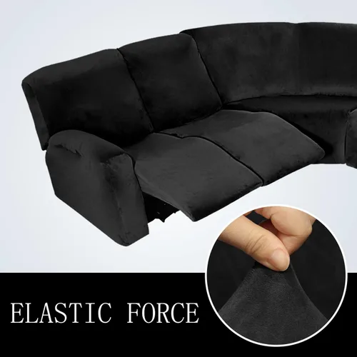 Vista 4 de Juego de 7 fundas de sofá reclinable de terciopelo en forma de L para sofá seccional, fundas de sofá reclinables en forma de L, gruesas, suaves