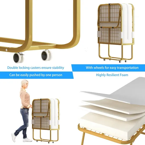 Vista 6 de PUREMIND Cama plegable con colchón de 4 pulgadas para adultos, cama plegable individual de 75 x 31 pulgadas, camas plegables portátiles, camas