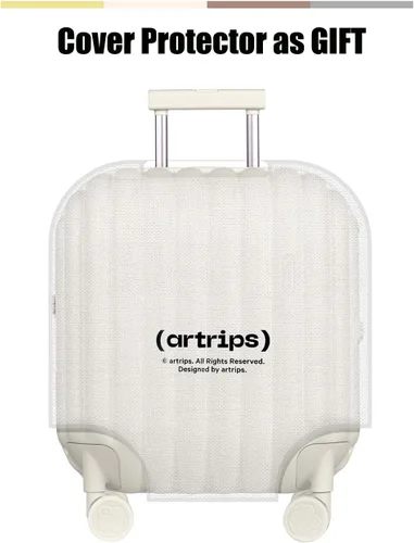 Vista 2 de artrips Maleta ligera Hardside con ruedas giratorias y juego de equipaje con bloqueo TSA, Blanco, Diseño de pan