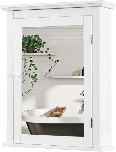 Vista 10 de GLACER Armario con espejo de baño, armario de almacenamiento montado en la pared con puerta de espejo y estante ajustable, botiquín con espejo