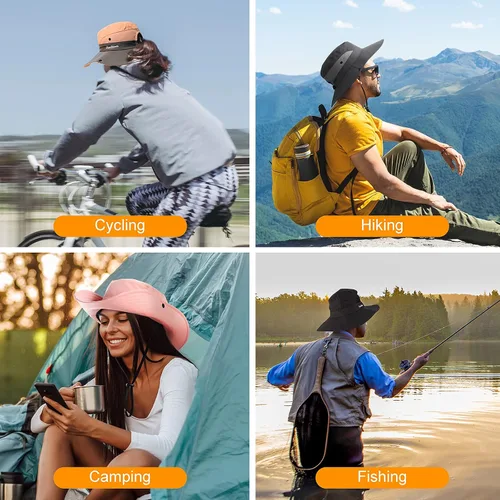 Vista 7 de Tutuko Sombreros de sol de ala ancha para mujer, plegables, protección UV, para playa, cola de caballo de malla, sombrero de pesca