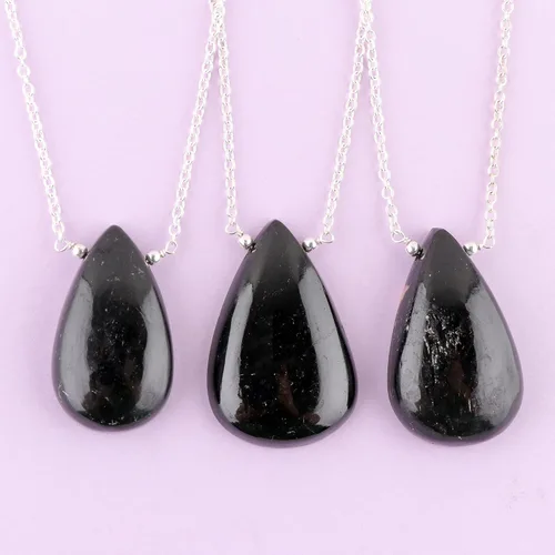 Vista 4 de Thecraftman - Collar de cabujón de turmalina negra natural, collar con colgante de piedras preciosas, piedra preciosa auténtica, piedra natal