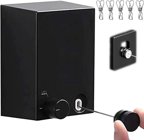 Vista 10 de Tendedero retráctil para exteriores e interiores, resistente de acero inoxidable ajustable con cuerda de secado de alambre con funda de ABS +