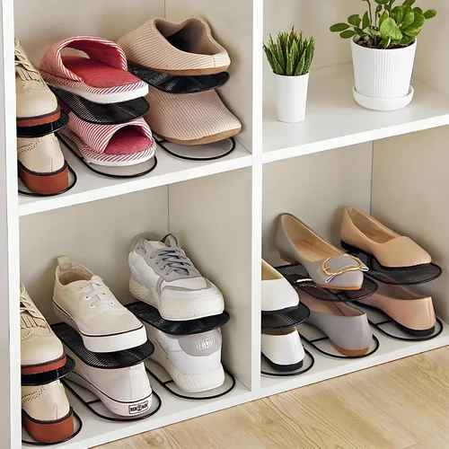 Vista 6 de Paquete de 12 organizadores de metal para zapatos, soporte de doble capa para zapatos, apilador, estante de almacenamiento de hierro, soporte