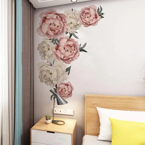 Vista 2 de 19 calcomanías grandes y medianas de flores de peonía para pared de fondo de pared en sala de estar, guardería, dormitorio de niños, oficina