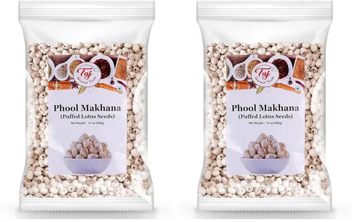 Vista 10 de TAJ Uncooked Phool Makhana - Paquete a granel de 14 onzas, nuez de zorro, semillas de loto reventadas