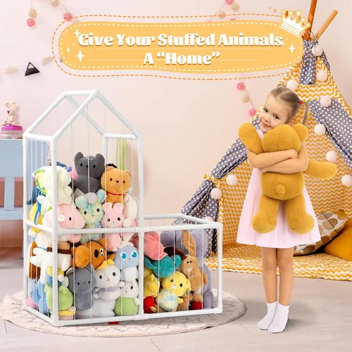 Vista 9 de ROMAGIO Almacenamiento de animales de peluche, grande de PVC, zoológico, organizador de juguetes de peluche para habitación de los niños