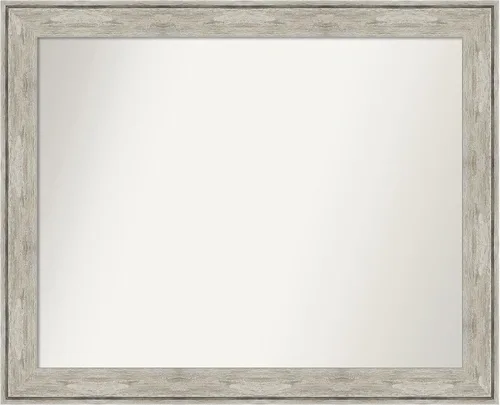 Vista 355 de Amanti Art Espejo de baño plateado para sobre el fregadero, 28 x 37 pulgadas, elegante espejo rectangular de peltre cepillado, marco de madera