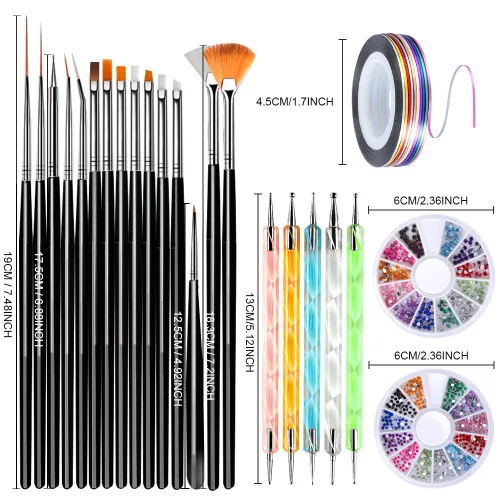 Vista 2 de Teenitor Pinceles de arte de uñas, pinceles de diseño de arte de uñas, 15 pinceles de gel de uñas, 5 bolígrafos de punteo de uñas, 12