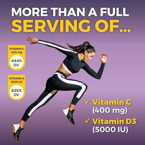 Vista 4 de Viva Naturals Baya de saúco negro de 1000 mg con vitamina C, D3 5000 UI y zinc, suplemento de apoyo inmunológico 5 en 1 para adultos, cápsulas