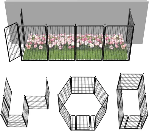 Vista 42 de FXW Valla de jardín al aire libre para el patio, 17 pulgadas de alto x 29.3 pies de largo, barrera de metal resistente para animales, para perros