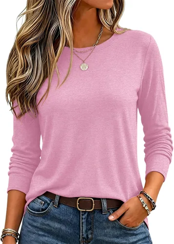 Vista 11 de Zeagoo Paquete de 3 camisetas de manga larga para mujer, estilo casual, suave, cuello redondo, básicas, ropa de otoño Z Rayas Azul 273