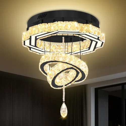 Vista 19 de Flashing God Candelabros de cristal modernos de 12 pulgadas, lámpara de techo de montaje empotrado, mini lámpara LED regulable para pasillo, lámpara