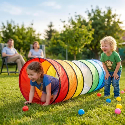 Vista 4 de Tienda de campaña de túnel de juego para niños pequeños, colorido juguete de túnel de gateo desplegable para bebés o mascotas, regalo plegable