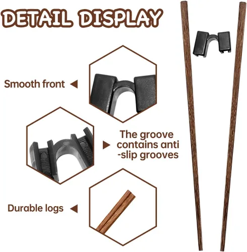 Vista 4 de 5 pares de palillos de entrenamiento reutilizables para principiantes entrenadores, paquete de palillos de madera japoneses y juego de ayudante