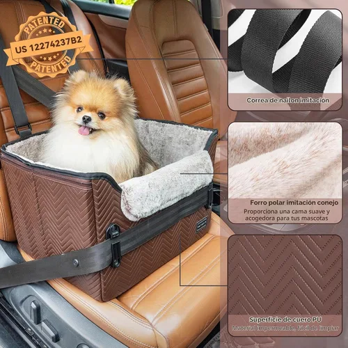 Vista 5 de PETSFIT - Asiento de automóvil impermeable, piel sintética, perros pequeños, hebillas seguras patentadas, correa de clip, cama transportadora