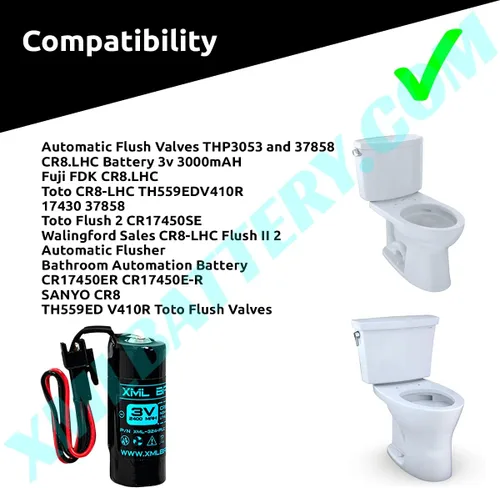 Vista 3 de (5 unidades) 3v 2400mAh 17430 37858 Litio Flush 2 FDK CR8.LHC Toto THP3053 CR8-LHC