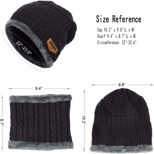 Vista 2 de Juego de 2 piezas de gorro de invierno para hombre, bufanda gruesa con forro polar, gorro de calavera, gorro de invierno de punto cálido, calentador