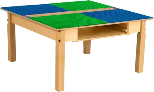 Vista 27 de Contender Time-2-Play - Mesa de madera contrachapada de abedul para niños, color azul y verde, compatible con Lego Montessori con estante para sala