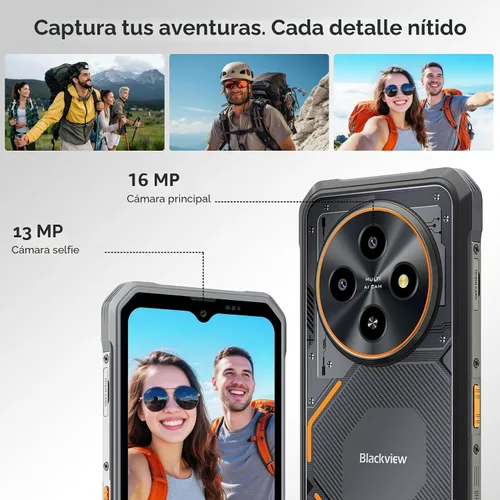 Vista 8 de Blackview Fort 2 - Teléfono resistente Android 16, 0.421 in ultra delgado y resistente, teléfono inteligente desbloqueado, 24 GB + 256 GB/2 TB 6.56