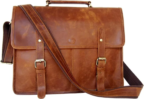 Vista 2 de Leftover Studio - Bolso bandolera para ordenador portátil de piel con aspecto retro, marrón