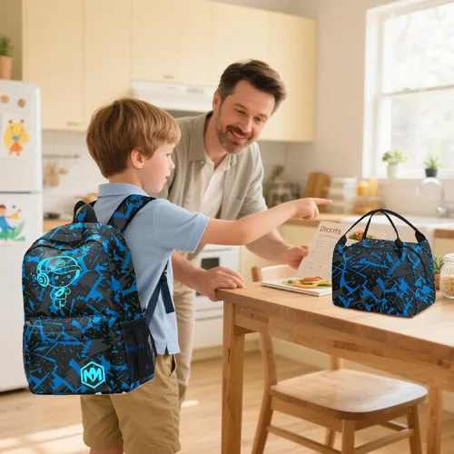 Vista 7 de Mochila escolar para estudiantes, mochila de viaje para adolescentes, Azul (Blue-3pcs)), 4347026043
