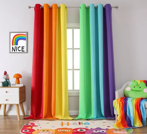 Vista 15 de THOOO Cortinas opacas de arcoíris de 6 paneles para dormitorio y sala de estar, 54 pulgadas de largo, oscurecimiento de habitación, bolsillo