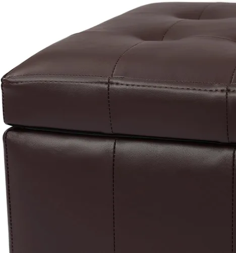 Vista 7 de Otomana tapizada de almacenamiento con tapa con bisagras, otomana de piel sintética de 23.6 pulgadas para sala de estar y dormitorio, color marrón