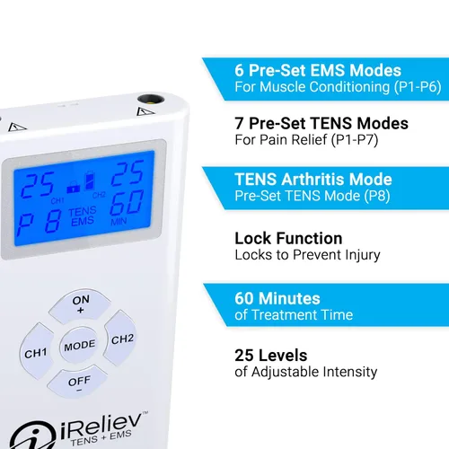 Vista 5 de Estimulador Muscular iReliev con combinación TENS y EMS para alivio de dolor