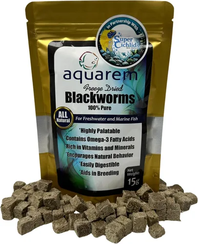 Vista 6 de Super Cichlids Gusanos negros de California liofilizados, totalmente naturales, perfectos para acuarios marinos y tropicales, alto contenido