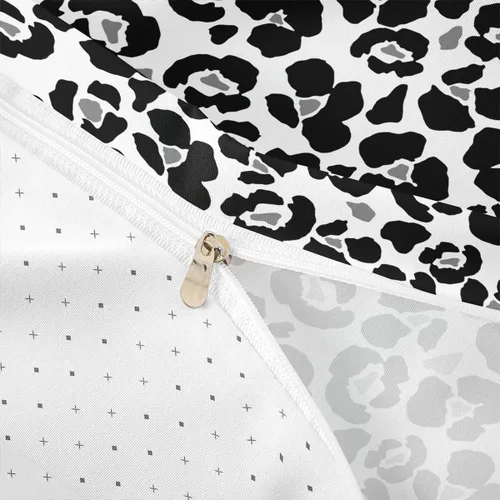 Vista 6 de Juego de funda de edredón con estampado de leopardo abstracto, tamaño individual, juegos de ropa de cama de piel de guepardo negro y gris