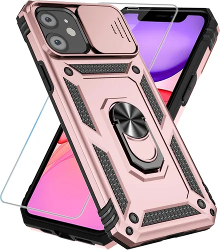 Vista 25 de Funda para teléfono SunStory para iPhone 11 con protector de pantalla HD y cubierta deslizante para la cámara y soporte giratorio con anillo