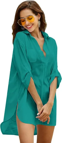 Vista 2 de Ekouaer - Vestido de playa tipo camisa o pareo para traje de baño para mujer