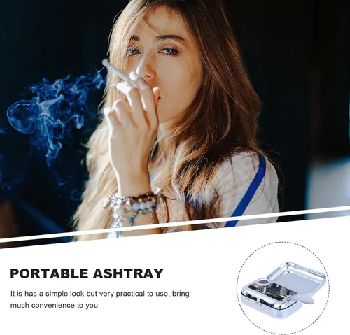 Vista 3 de Cenicero de bolsillo, mini cenicero portátil de metal con tapa, para eliminar cigarrillos, cenizas, cigarrillos, contenedor para el hogar, oficina
