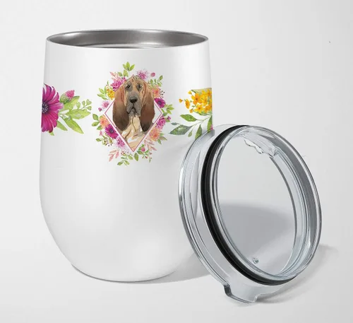 Vista 62 de Caroline's Treasures CK4110TBL12 Afghan Hound Pink Flowers - Vaso de vino aislado de acero inoxidable de 12 onzas con tapa, bonita taza de viaje